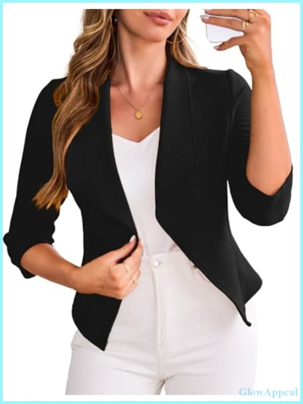 Women's Cropped Blazer Jacket Lightweight Polyester 3/4 Sleeve Business Casual